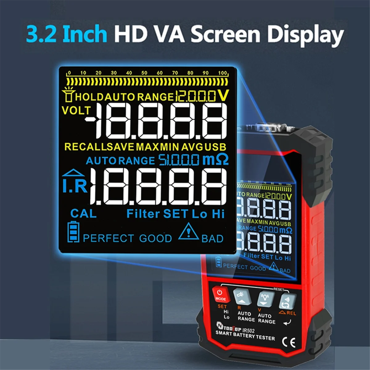 New TOOLTOP IR500 Battery Internal Resistance Tester 500Ω High Precision Calibratable for Electric Car Electromobile