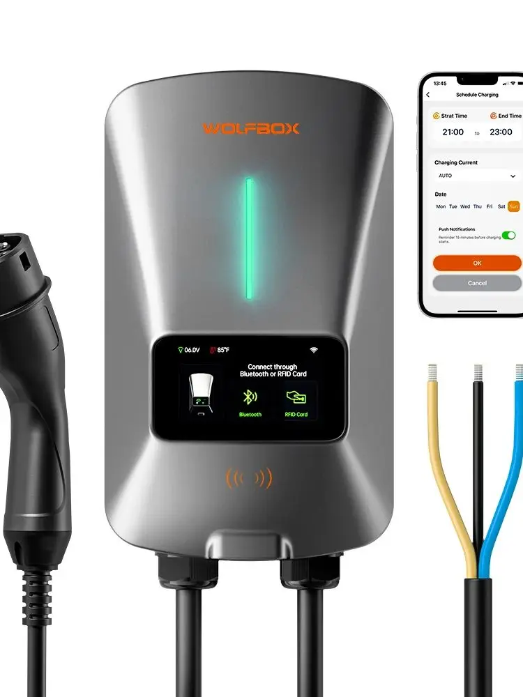 WOLFBOX EV-Ladestation W3 Typ 2 7 kW 32 A 1 Phase Elektrofahrzeug-Autoladegerät Wallbox mit LCD-Bildschirm APP-Steuerung RFID-Karte