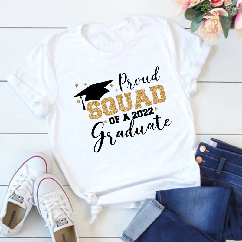 

Proud Squad of A 2022 Graduate Clothes Kawaii Graduation Class of 2022 T Shirt for Women Squad Graduate Shirt Summer L