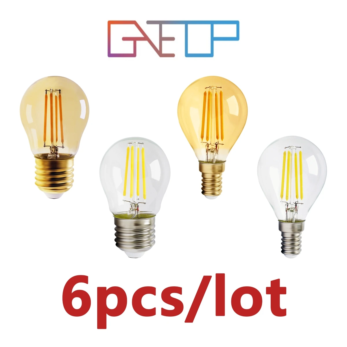 6pcs/lot Flash Deals G45 4w Retro Edison Filament Bulb E14 E27 Bombillas 220v Vintage Lamp  Gold Clear Glass Inner Decoration