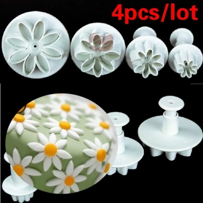 4Pcs/Set Daisy Sunflower Flower Plunger Cookie Cutter Set DIY Fondant Mold Cake Decorating Tools Christmas Baking Supplies