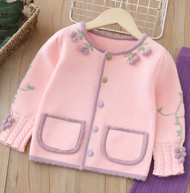 Children\'s Clothing Sets Cherry Knit Cardigan and Wide-leg Pants 2pcs Knit Sweater Kids Clothes Girls Winter Pullovers for Kids