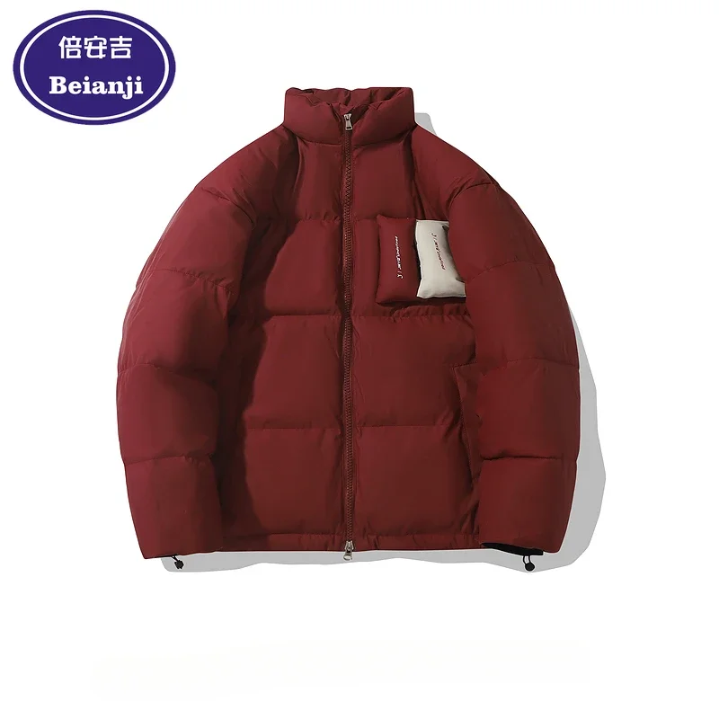 

Men's winter jacket American hip-hop fun decoration red everything loose thick padded bread coating men jacket smart 2025 new