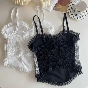 Fransız kadın Dantel Çiçek Fırfırlı Üst, yazın yelkeninde, gömleğin üzerinde göğüs pedi olan çelik halka olmadan, küçük bir kız için, 1 adet Estonada kadınlar yarışının en iyi 10 satışı-5 numara