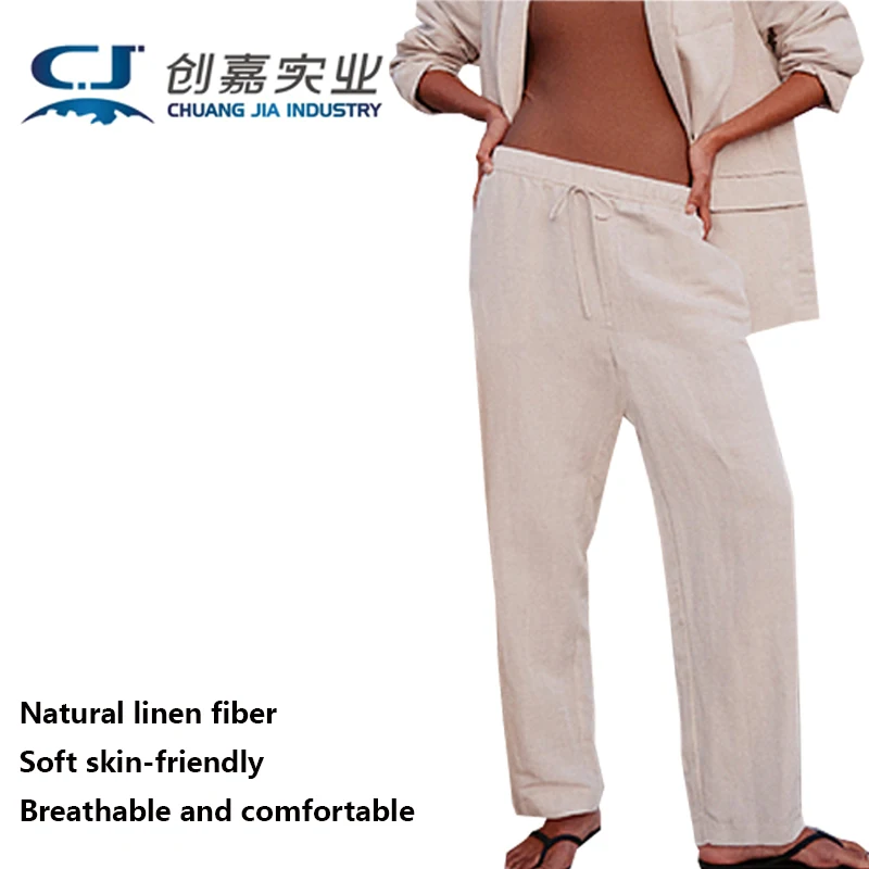 High Quality Linen Women's Trousers White Simple Lace-up Straight Leg Trousers Outdoor Travel Comfortable Clothing Spring Summer