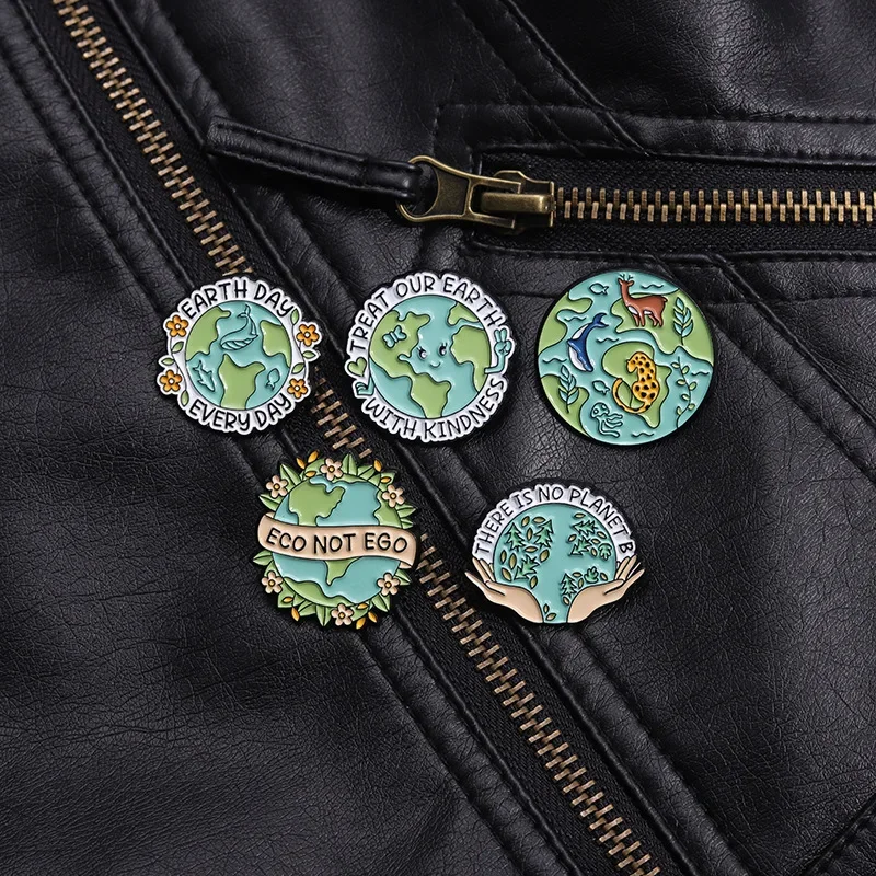 Protecting Our Ecological Environment Enamel Pins Custom Earth Day Brooches Lapel Badges Funny Nature Jewelry Gift Wholesale