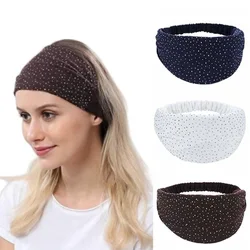 Solid color rhinestone back elastic wide headband Hair tie for women