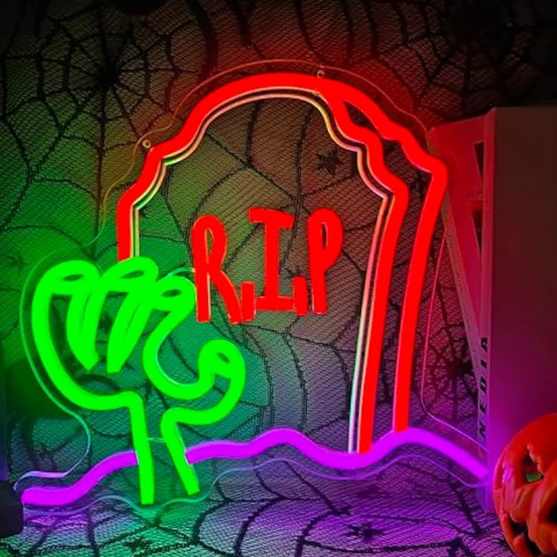 هالوين الرعب R.I.P النيون قابل للتعديل LED ضوء النيون للحزب ديكور غرفة نوم غرفة المعيشة هالوين ديكور علامة مميزة الأيدي L