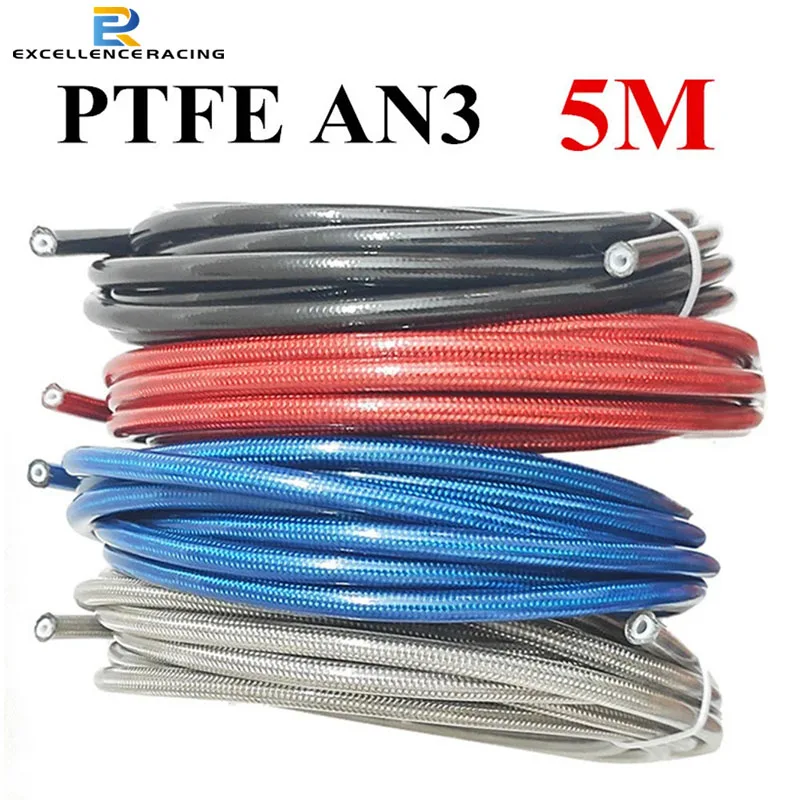 Motorcycle AN3 5m/lot braided Stainless Steel PTFE brake line hose FLUID HYDRAULIC hose PTFE brake line Gas Oil Fuel tube pipe