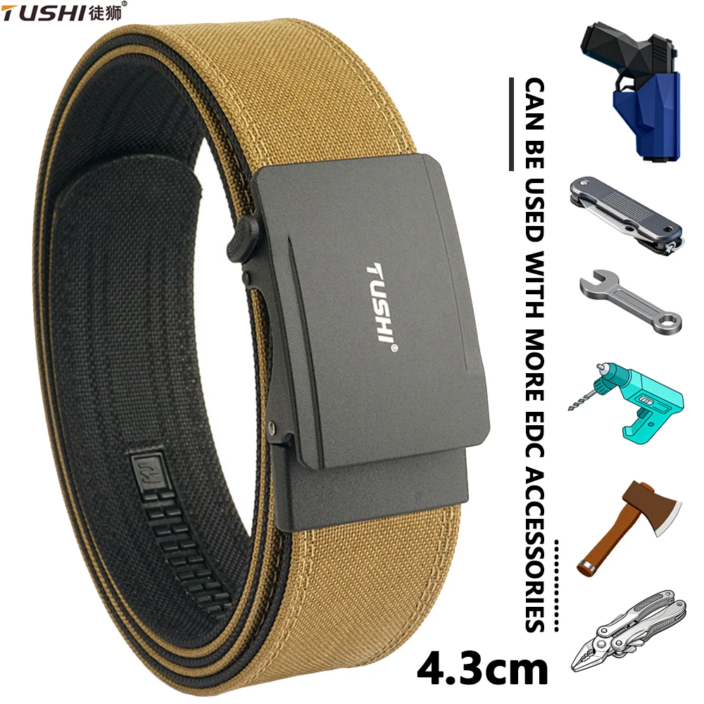 TUSHI 4.3CM Multi-size double-layer reinforced Metal buckle training quick hanging pistol belt Mens nylon outdoor IPSC Girdles