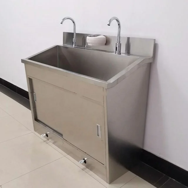 High Quality Custom Made Stainless Steel Medical Hospital with Foot Operated Valve and Tap Portable Hand Wash Sink
