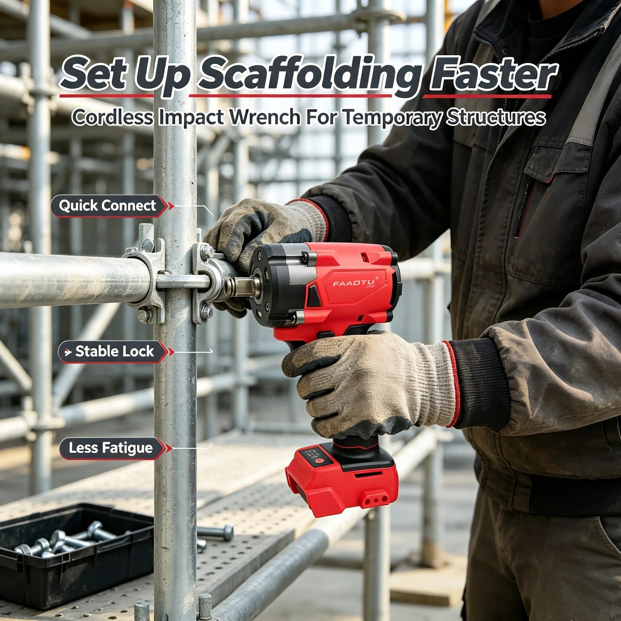 FAAOTU Compact Brushless Impact Wrench Same Body Layout & Operating Mode As MWQ Bare Tool Suitable for MWQ 18vbattery No Battery
