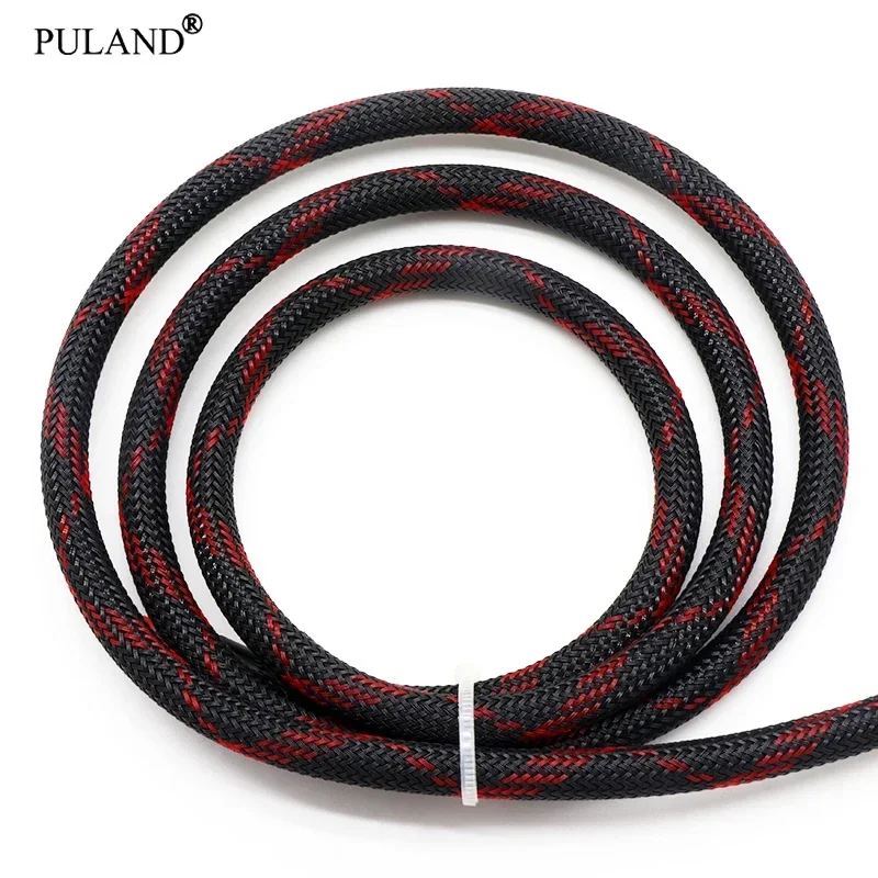 

1~50m Black-Red Cross PET Braid Sleeves 2/4/6/8/10/12/14/16/20/25/30mm High Density Insulated Snake Skin Cable Wrap Sheath