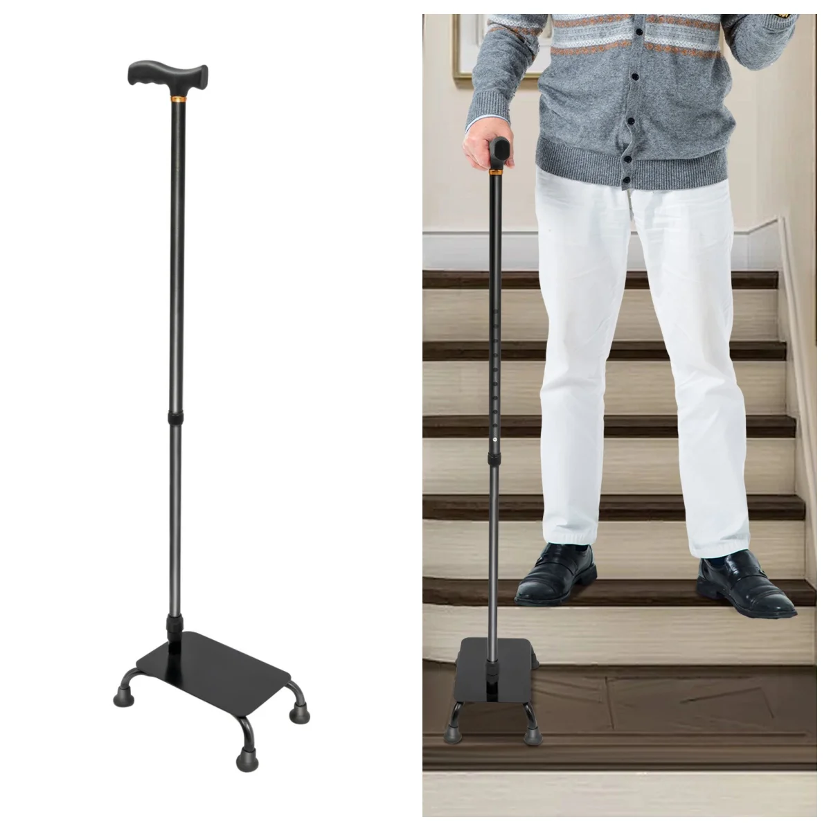 

Safe Pedal Stairs Cane, Non-slip Crutches, Walking Stick Stair Lift Aid 4-legged for Elderly Seniors Adjustable 85-105cm