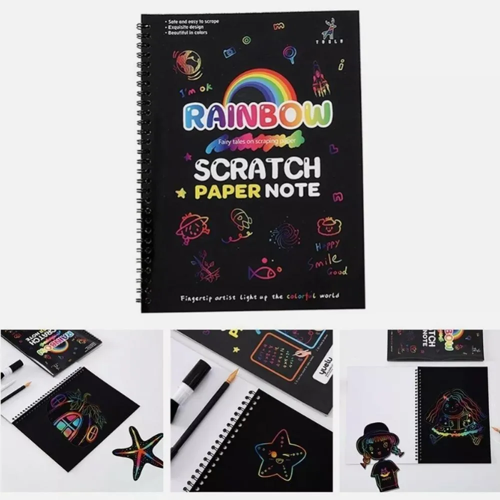 with Wood Stick Rainbow Color Scratch Art Paper Montessori Educational Toys Drawing Board Scraping Painting Toy