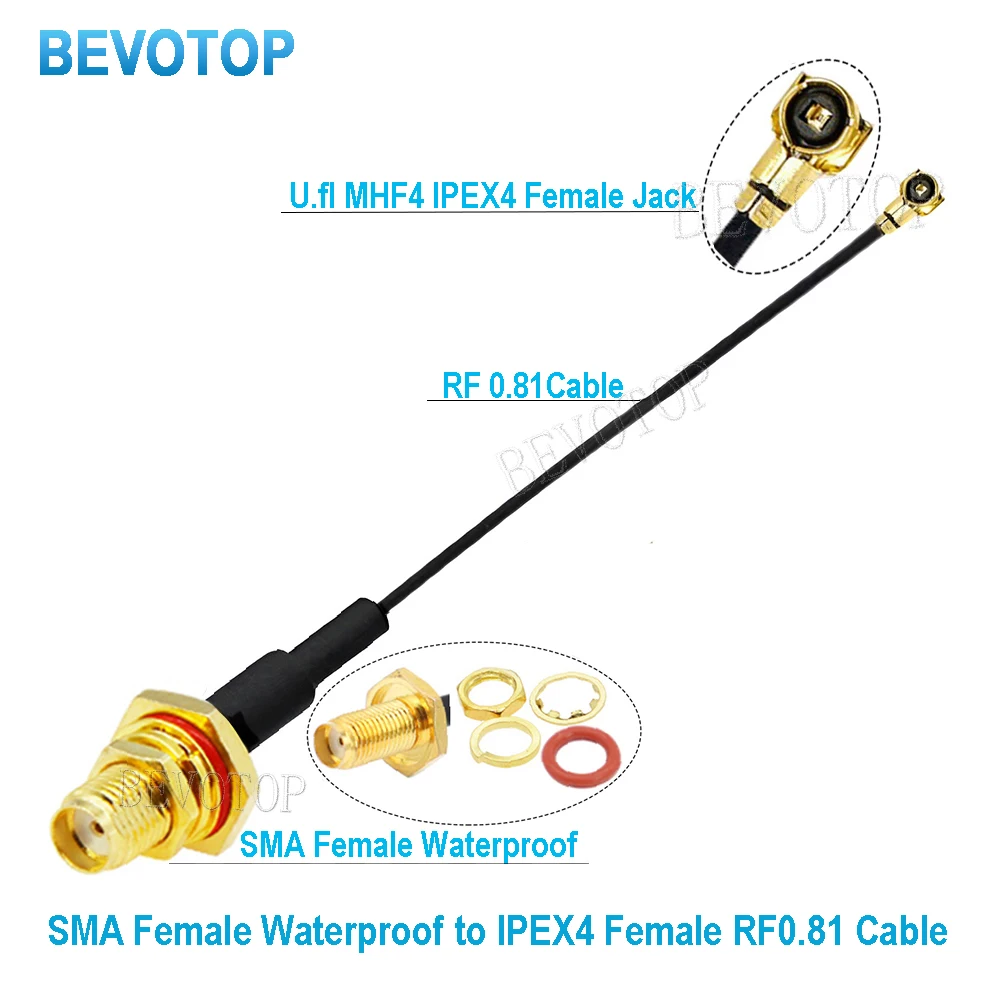 10PCS RF0.81 Cable Waterproof SMA / RP-SMA Female to MHF4 Female RF Coaxia Pigtail WIFI Antenna Extension Jumper BEVOTOP