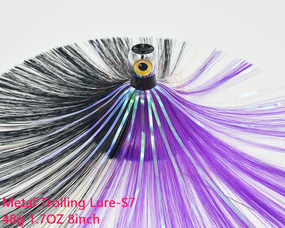 

SXY FISHING Big Game Lures Metal Trolling Lure Mylar hair bait Flash Tuna baits Marlin fish lure Saltwater bait S7 1.7OZ 8inch