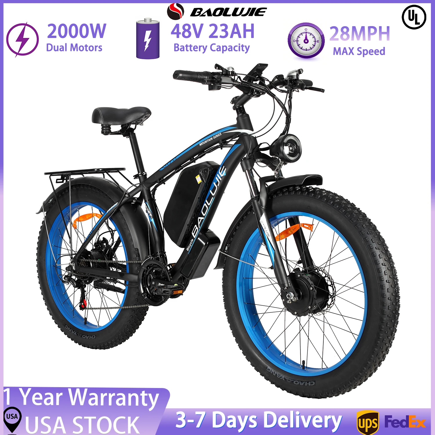 

BAOLUJIE 2602 Adult E-bike 2000W 48V23Ah Battery Commute Electric Bike,26-inch Tire City Ebike,Electric Bicycle【1 Year Warranty】