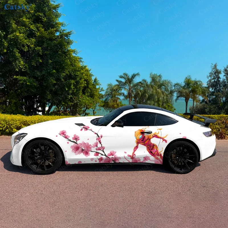 

Alien Flame Cherry Blossoms Car Vinyl Wraps Decal Self-adhesive PVC Sticker Suitable for Trucks SUV Decor Auto Accessories Gift