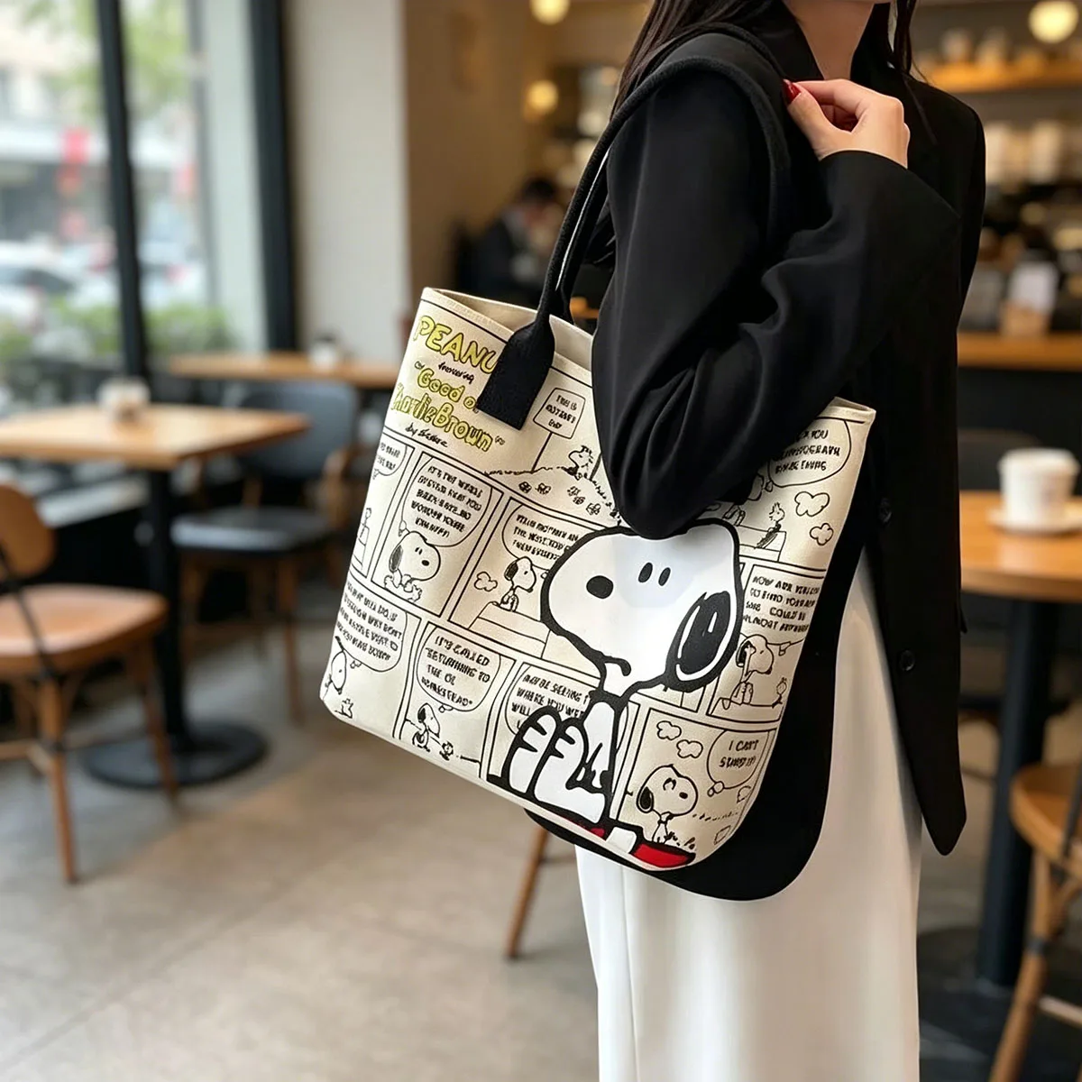Comic Canvas Tote Bag Large Capacity Zipper Bag Student Commute Shopping Eco Handbag Vintage Shoulder Bag Gift view 3