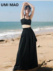 UMI MAO Black High Waisted Wide Leg Pants Women's New Versatile Skirt Pants Straight Leg Casual Hanging Pant Long Trousers