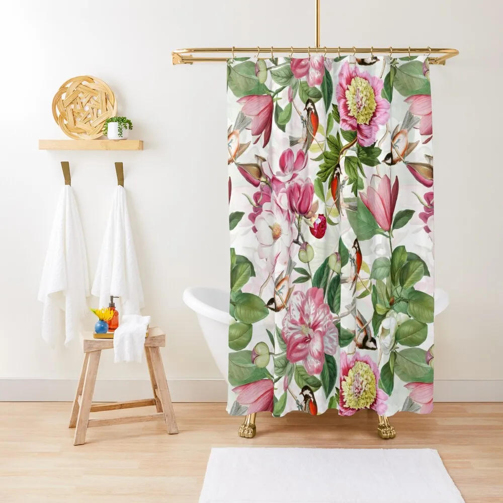 

UtART - Vintage Peonies Spring Flower Botanical Garden Pattern White Shower Curtain Bathroom And Shower In The Bathroom Curtain