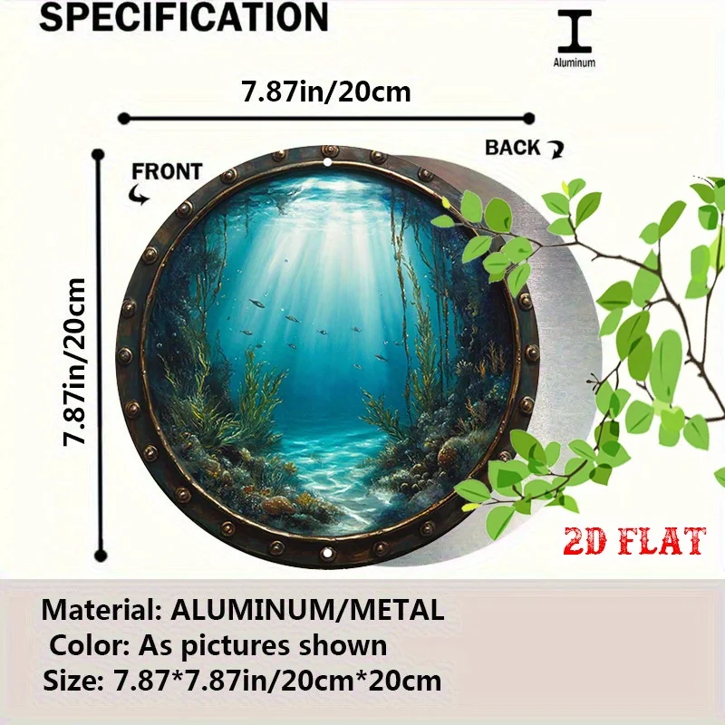 1pc Rustic Tin Sign - Underwater Sunlight & Fish Round Photo Print, Vintage Aluminum Metal Wall Art for Beach House, Retro Cafe,