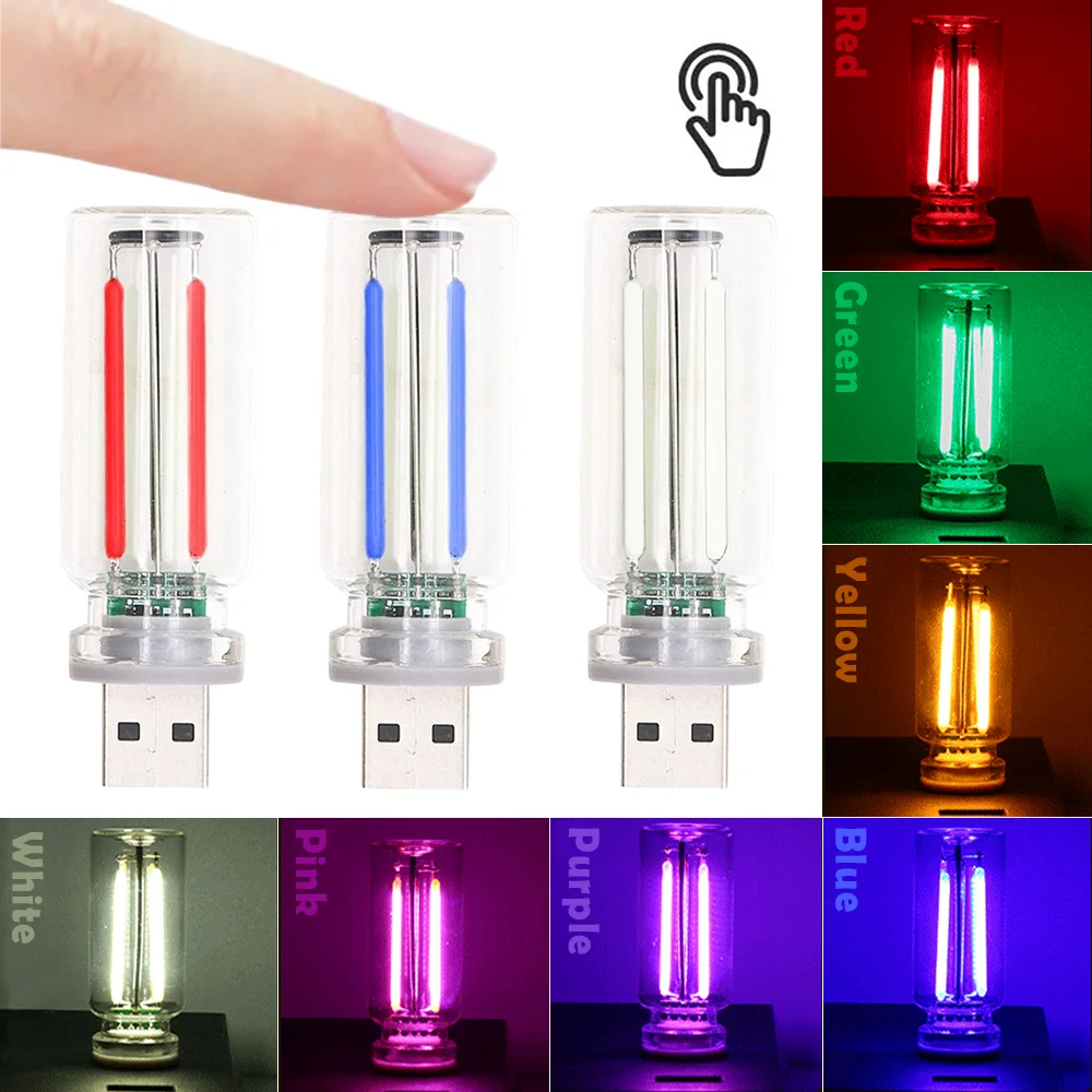 

Mini Touch Dimming Ambient Light Unbreakable Glass Bottle Night Lights with Iron Base Car Bedroom USB LED Decor Lamp Camping