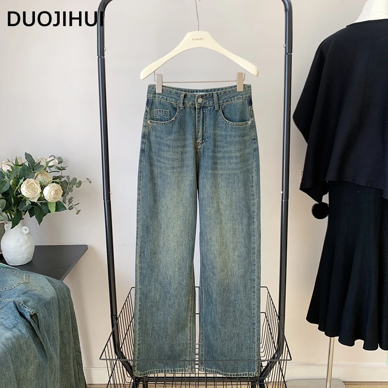 

DUOJIHUI Autumn New Loose High Waist Slim Female Jeans Chicly Pocket Simple Casual Fashion Zipper Pocket S-L Women Wide Leg Pant