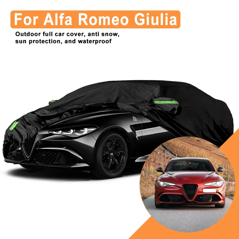 Full Car Cover For Alfa Romeo Giulia All Weather Outdoor Snow Sun UV Dustproof with Reflective Strips Wind Straps