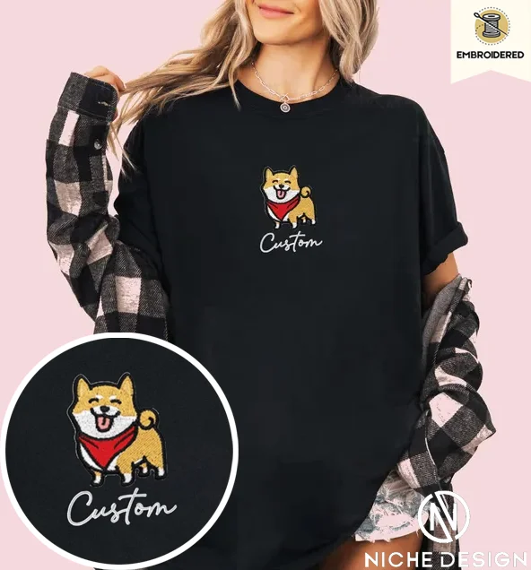 

Embroidered Women's T-Shirtcomfort Colors Custom Dog,Y2k Clothes,Custom Pet Hoodie, Personalized Pet Face and Pet Name Sweatshir