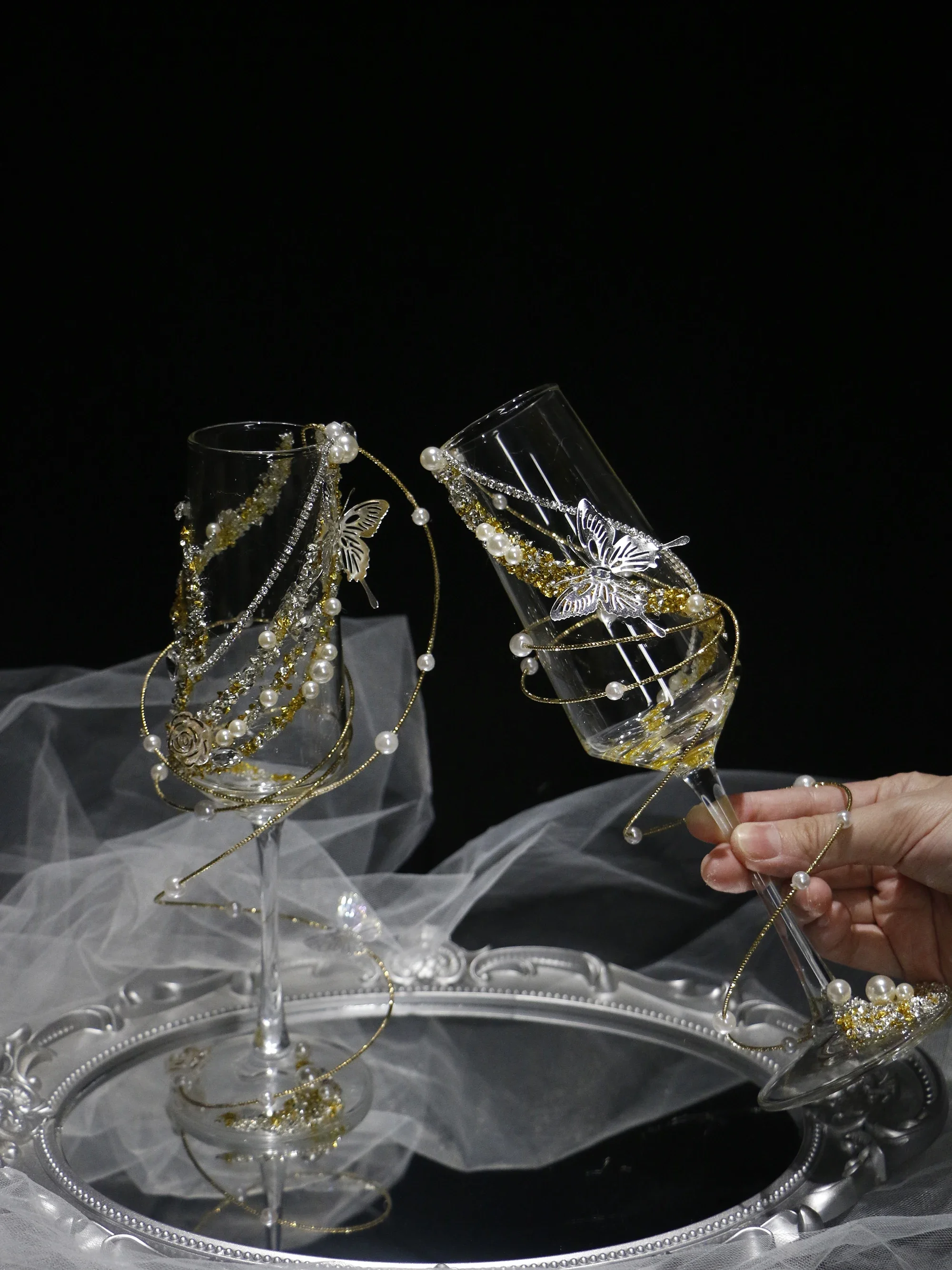 Golden Toast Cup Creative Broken Diamond Pearl Wedding Wine Glass