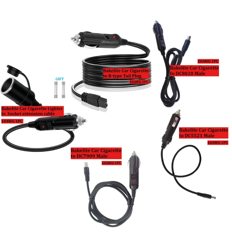 Bakelite Car Lighter Adapter Cable Series2 Convert To DC5521/DC7909/DC8020-Male Female-Cable B-type Tail Plug Connector