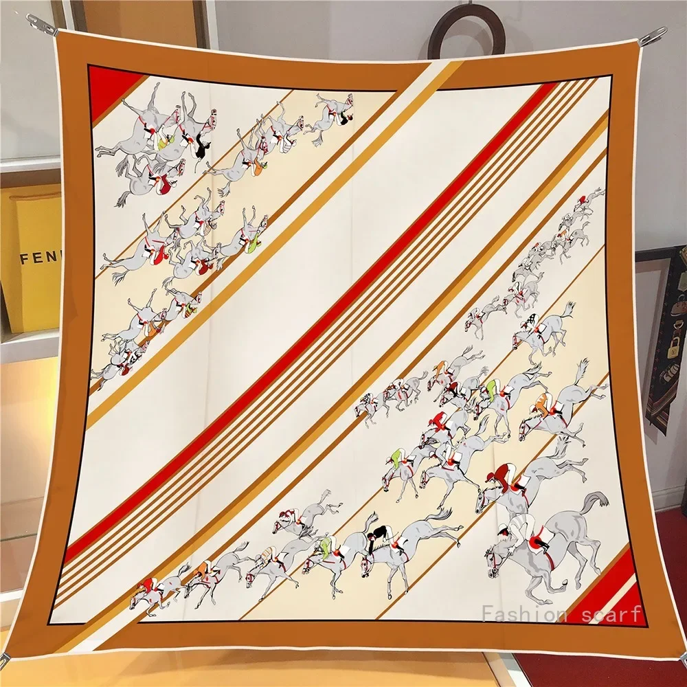 

90*90 см Элитный бренд шелковый квадратный шарф хиджаб женский бандана мягкие шарфы шейный платок женская шаль для волос повязка на голову новая лошадь