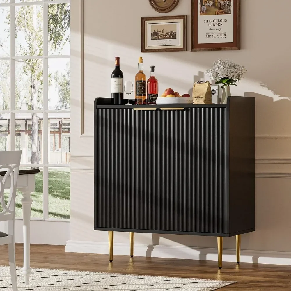 Mueble para cafetería con botellero y soporte para copas, mueble para licores con puertas estriadas, aparador moderno para buffet