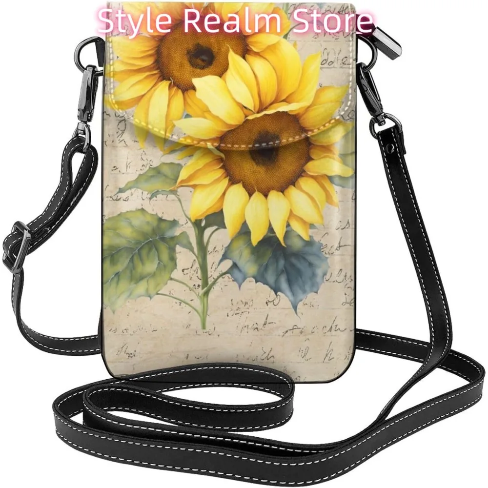 

Sunflower Sheet Music Crossbody Bag for Women PU Leather Small Travel Cell Phone Pouch Lightweight Mini Phone Purse Wallet Cross