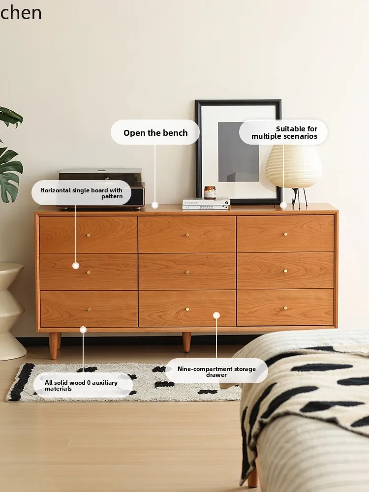 

ZML nine-chest cabinet solid wood bedroom furniture storage cherry wood locker