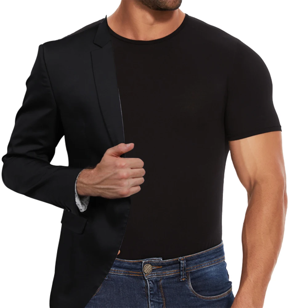 Men's Full Body Shaper Short Sleeve Top Tummy Control Briefs Bodysuit Butt Lifter Male Base Layer Pajamas Shaping Underwear New