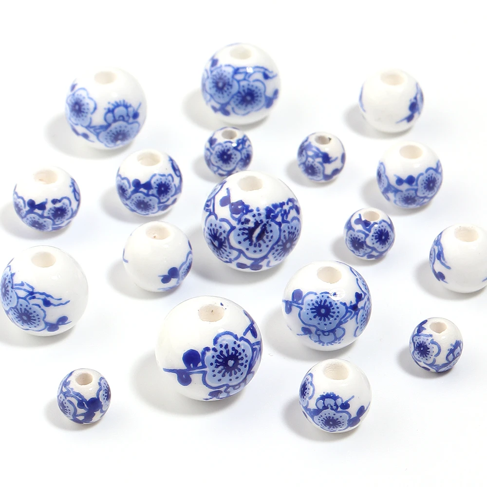 20-30 Stück 6 8 10 12mm Blau-Weiße Orchideen-Rundkeramikperlen für Schmuckherstellung Blumenmuster Jingdezhen Porzellanperlen DIY – Detail 18