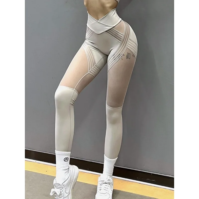 Krisnanas Patchwork Mesh Yoga Pants Woman 2025 High Waist Hip Lifting Tights Quick Dry Sportwear High Strecth Leggings 141548