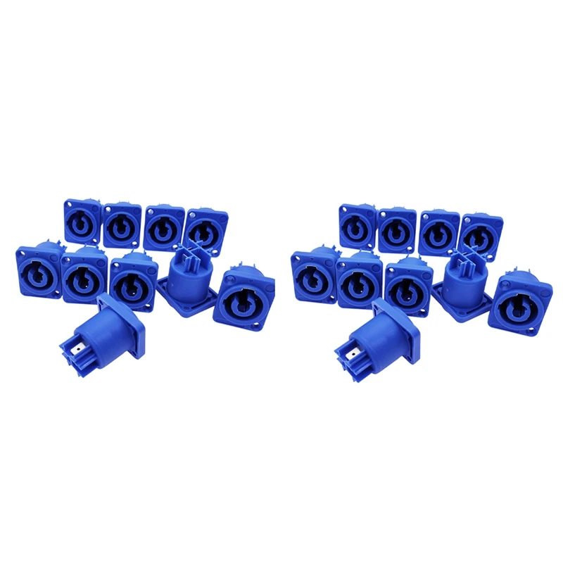 N75R-20PCS Powercon Connector 3 Pins 20A 250V Power Speaker Panel Socket Female For LED Screen Stage Lighting,Blue