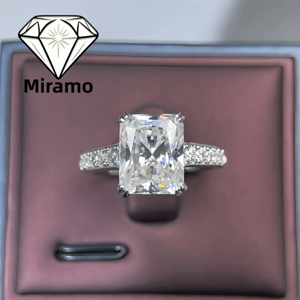 4Ct Emerald/Radiant Cut Moissanite/Zircon Engagement Ring Halo Band Wedding Rings Women's S925 Sterling Silver with Certificate