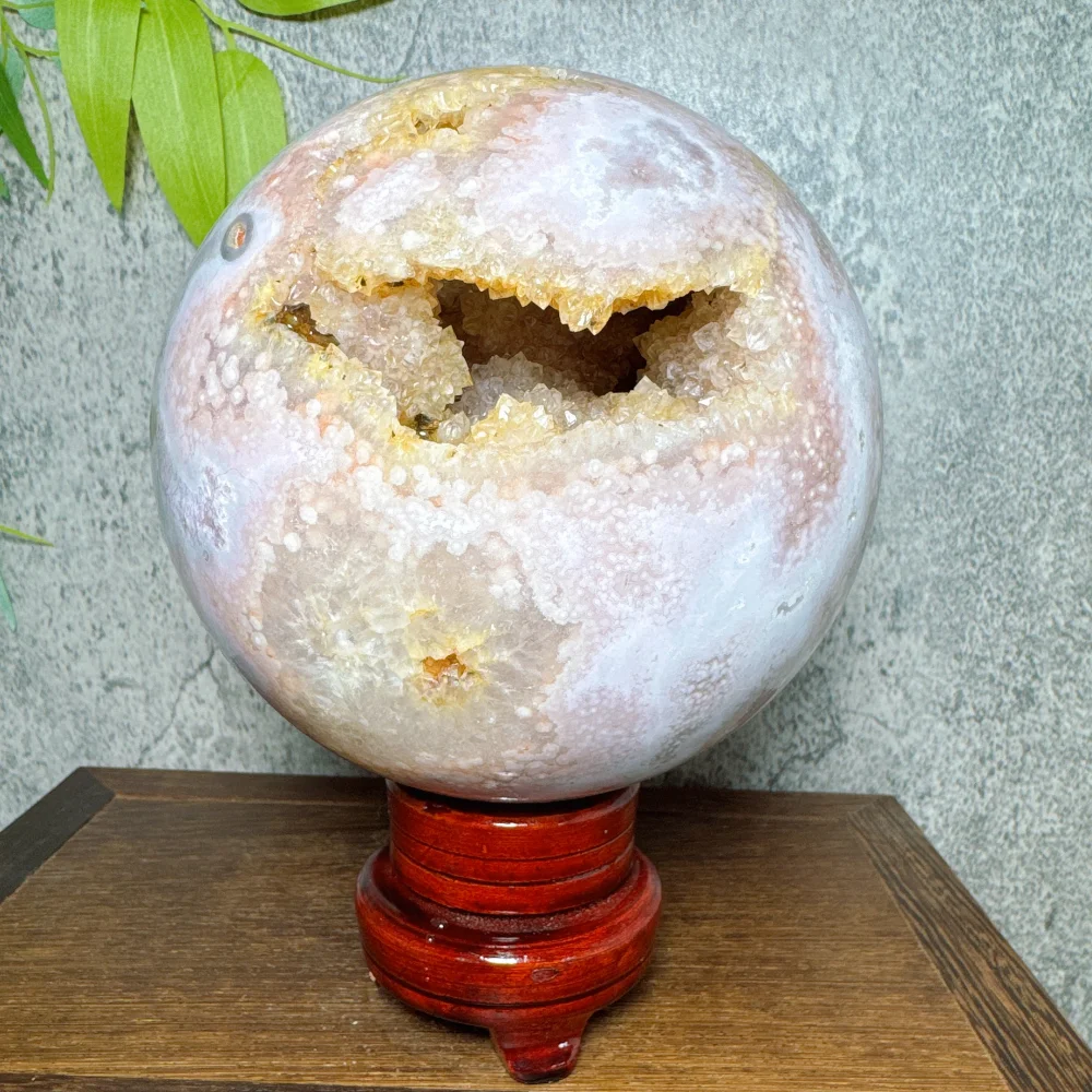 Big Natural Pink Amethyst Geode Flower Agate Healing Quartz Crystal Reiki Raw Unique Crack Pattern Sphere  Energy Healing Decor