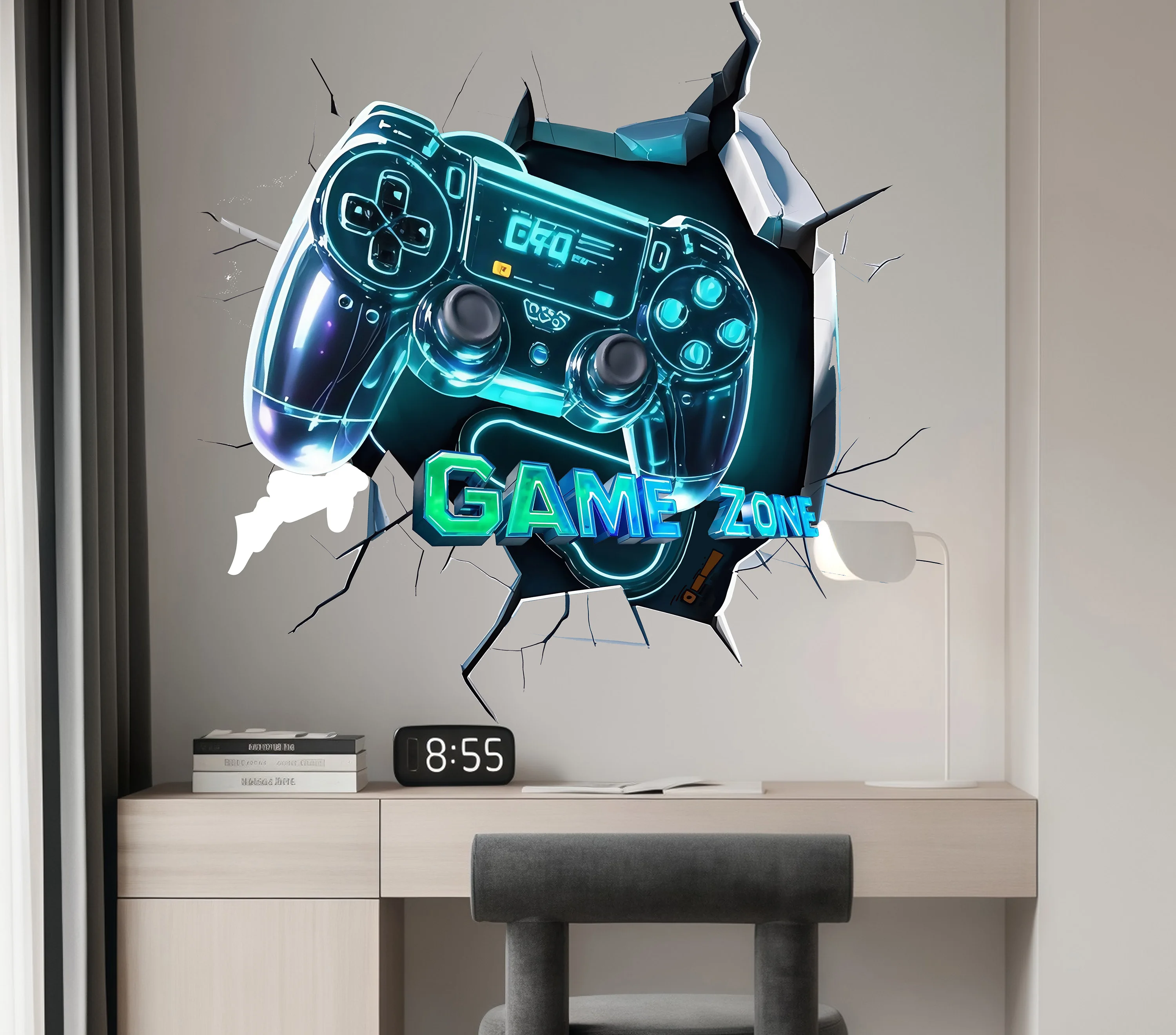 Neue coole und leuchtende 3D-Wandverkbrechung für Spielekonsole, Atmosphäre, Wandaufkleber, Hintergrundwand, Raumdekoration, selbstklebend