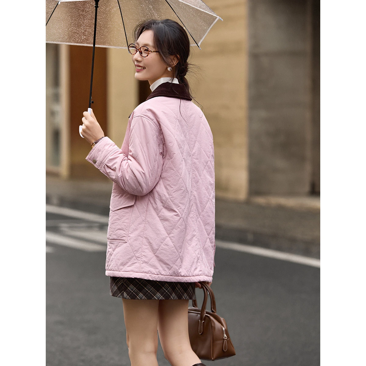 VIMLY موضة أبلى للنساء 2025 التلبيب طوق التباين اللون مبطن سميكة سترة فضفاضة تناسب المرأة الشتاء سترة A3776