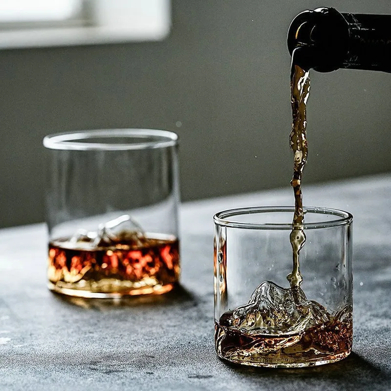 Taza de whisky japonesa de 180/300ML, whisky de cristal creativo, taza de visualización de montaña, taza de té japonesa BLB03