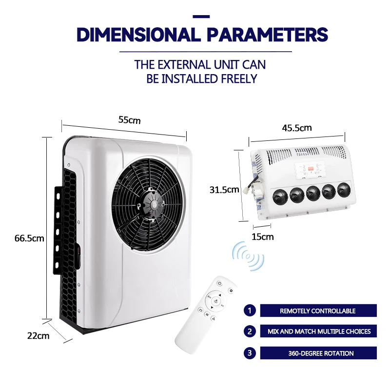 

Универсальный электрический кондиционер 12В/24В для автодомов, грузовиков, кемперов, автобусов, тракторов, 12000 BTU, только охлаждение.