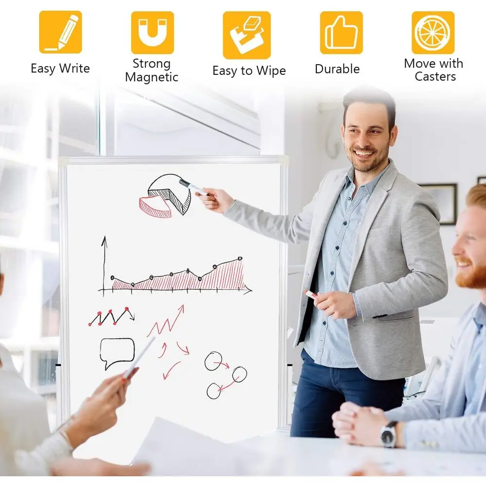 لوح مسح جاف مغناطيسي مزدوج الجوانب بارتفاع قابل للتعديل مع حامل، 24 × 36، على عجلات للاستخدام المنزلي والمكتب والمدرسة #2