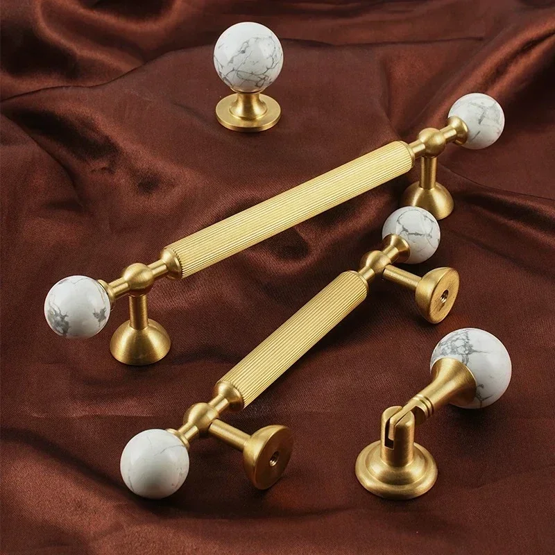 Luxury Natural Pink Rose Quartz Stone Solid Brass Drawer Pulls Single Hole Knob Nordic Wardrobe Cupboard Door Furniture Hardware