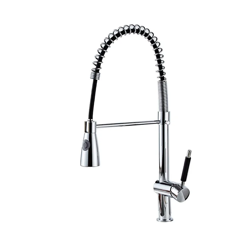 Sitting All Copper Spring Pull-out Faucet Chrome Plated Kitchen Faucet Hot and Cold Washing Basin Multifunctional Faucet